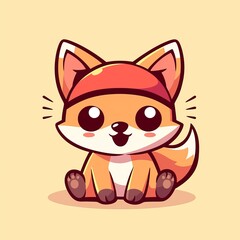 Cute Fox Sitting, Pastel Background