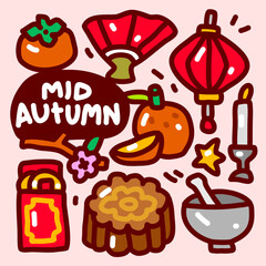 Mid Autumn Festival doodle collection set