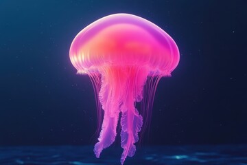 A vibrant jellyfish drifts gracefully in ocean waters, showcasing its bright pink hue.