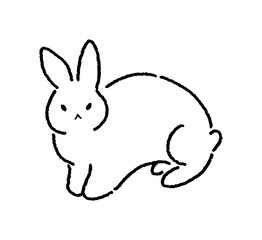 Hand-drawn rabbit line art. Simple ink pen contour illustration isolated on the white background. Rabbit logo in loose style. Rabbit looking at you