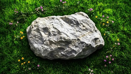 rock, stone, boulder, grass, green, field, meadow, sky, clouds, sun, sunlight, bright, day, nature, landscape, outdoor, scenery, summer, spring, vibrant, tranquil, peaceful, serene, calm, relaxing, be