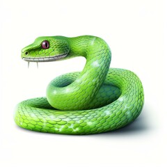 Fototapeta premium A vibrant green snake coils gracefully against a clean white background, capturing the essence of natures beauty.