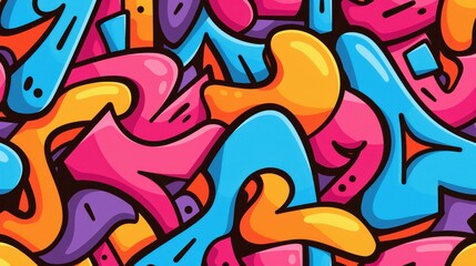 Vibrant urban graffiti art pattern showcases colorful tags and murals, reflecting the dynamic spirit of street culture.