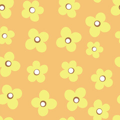 Seamless blooming floral pattern based on hand drawn art ornaments. Colorful flowers on color background. Vector illustration. Simple minimalistic pattern for fabric, textile.