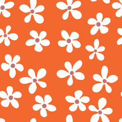 Seamless blooming floral pattern based on hand drawn art ornaments. Colorful flowers on color background. Vector illustration. Simple minimalistic pattern for fabric, textile.