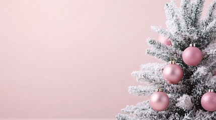 Professional image of a Christmas tree with pink bauble decoration for festive holiday and seasonal celebrations