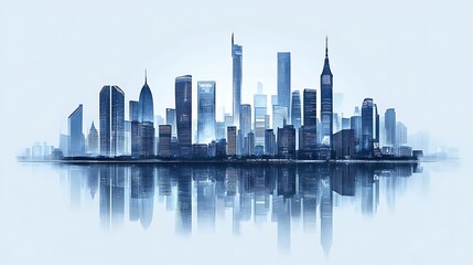 Obraz premium Misty cityscape skyline reflected on water