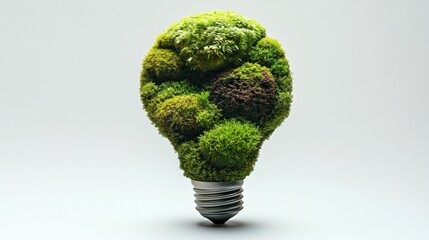 Moss-covered lightbulb, representing sustainable energy