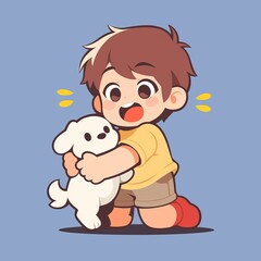 Obraz premium Kid Hugging Dog Illustration