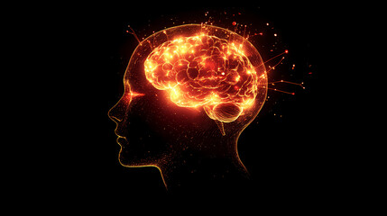 Human head with glowing neurons in brain. esoteric and meditation concept. connection with other worlds. arcane. illustration. Esoteric - Symbols. Illustration