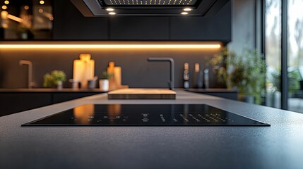 Modern Black Kitchen Induction Cooktop Design