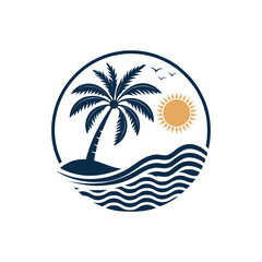 sun palm,palm tree silhouette logo vector line art logo design