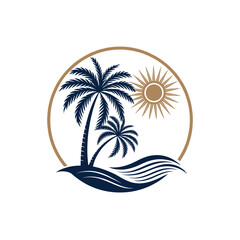 sun palm,palm tree silhouette logo vector line art logo design
