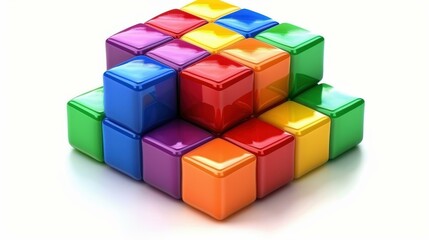 Obraz premium A dynamic visual of a teamwork concept, showcasing blocks being assembled into a cohesive cube, symbolizing collaboration.