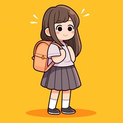 School Girl with Backpack, Happy Pose