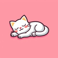 Cute Cat Sleeping, Pink Background (2)
