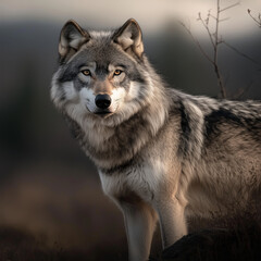 Obraz premium Water Color, Dog Moody, Majestic wolf strolling through forest wildlife photography nature scene close-up perspective animal kingdom