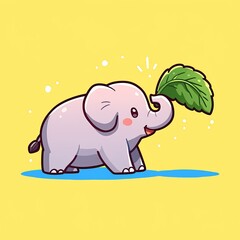 Cute Elephant Eats Leaf in Sunny Garden