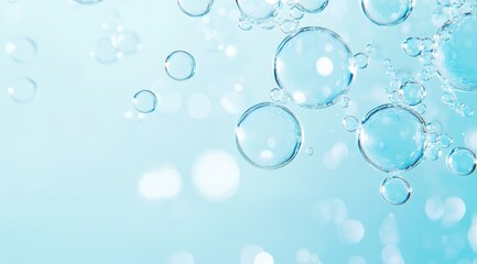 lowing hyaluronic acid bubbles inside a structured skin cell, floating in a blue-toned, soft light background with a high-resolution, delicate texture