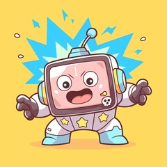 Retro TV Astronaut, Excited Pose, Yellow Backdrop