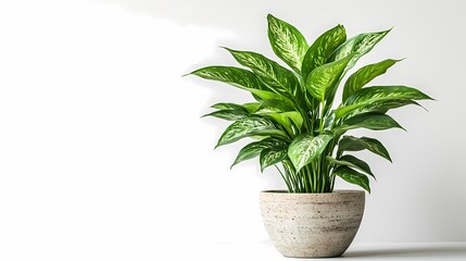 Green plant in pot against white background