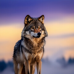 Fototapeta premium Water Color, Dog Moody, Majestic wolf in twilight forest animal photography nature serene close-up wildlife beauty