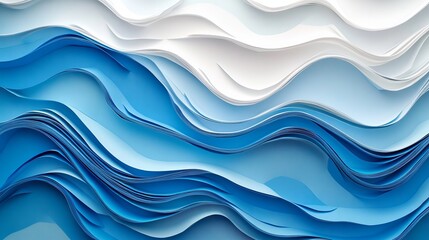 Fototapeta premium Abstract Blue and White Paper Wave Background Design Elegant Modern Texture Pattern Digital Illustration Graphic Art Wave Layers Smooth Curves Flowing