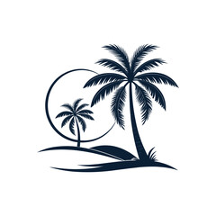 sun palm,palm tree silhouette logo vector line art logo design