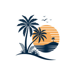 sun palm,palm tree silhouette logo vector line art logo design