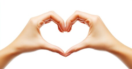 Fototapeta premium Elegant hands forming a heart shape against a pristine white background emphasizing love and unity : Generative AI