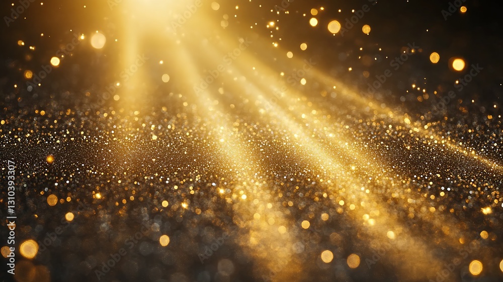 Fototapete Shimmering golden lights and particles creating a magical and festive atmosphere in the air : Generative AI
