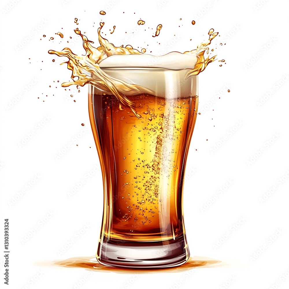 Poster chilled beer glass with splashes of foam and bubbles capturing refreshing beverage moments : generat