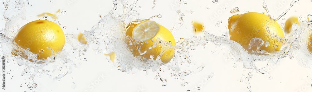 Leinwandbilder fresh juicy lemons splashing in water creating a vibrant and refreshing image : generative ai
