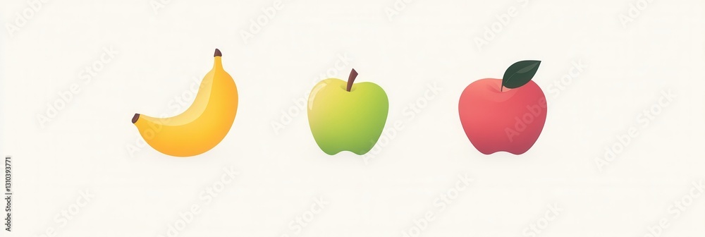 Poster minimalist fruit logo design featuring abstract apple, pear, and banana on a clean white background 