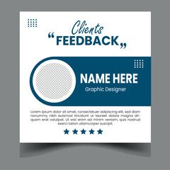 Client testimonials social media post design,
Modern clean clients testimonial or client feedback review design with organic shape
client testimonial comment or quote square design.
