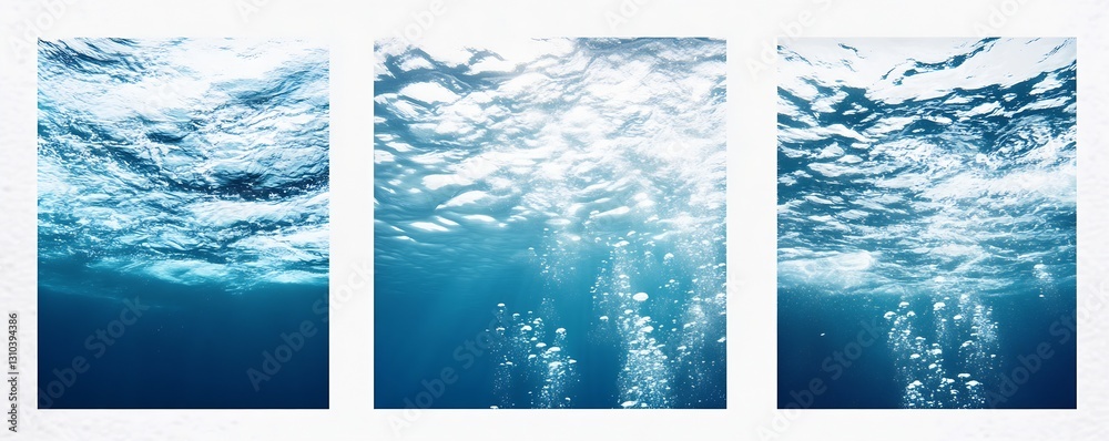 Aufkleber underwater scene showing bubbles and light rays in a tranquil blue ocean : generative ai