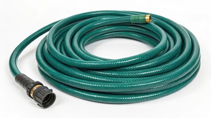 Green Garden Hose on White Background