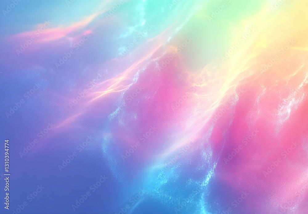 Poster vibrant abstract image showing smooth waves of pastel colors blending beautifully in a whimsical fas