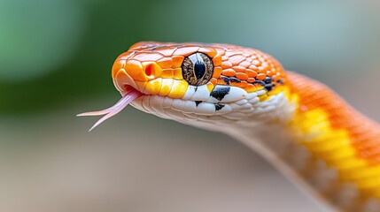 Obraz premium Small red corn snake explores its surroundings in search of a meal