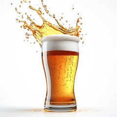 Refreshing glass of golden beer with a splashing effect capturing the essence of a lively beverage moment : Generative AI