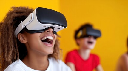 Multiracial friends enjoy immersive virtual reality adventure together