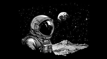 An astronaut gazes at a majestic earth. astronaut floating in space with stars reflecting on helmet. Majestic - Cliff. Illustration