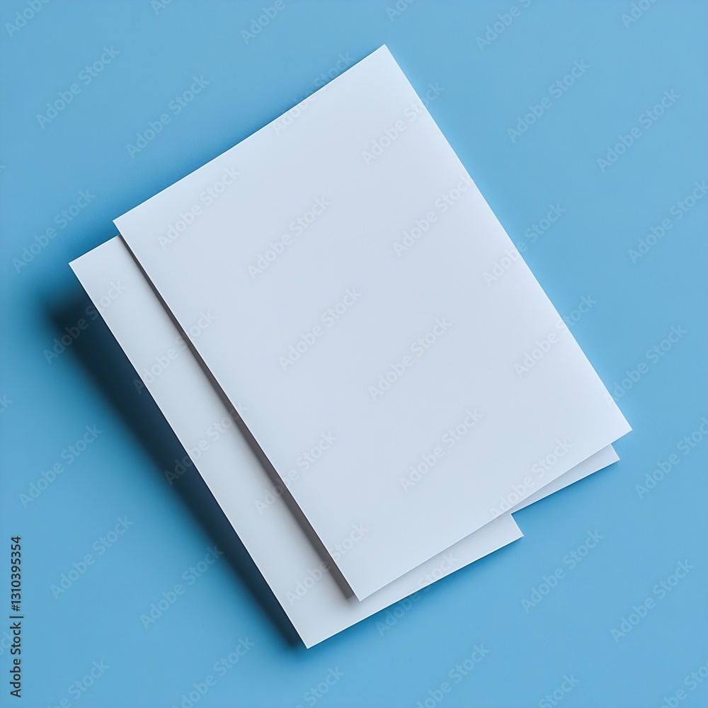 Aufkleber Two blank white sheets of paper elegantly placed on a soft blue background for design usage : Generative AI