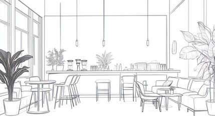 Interior sketch of a modern cafe (3)
