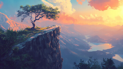 Captivating natural wonders explore majestic peaks serene lakes tranquil forests enchanting sunsets breathtaking landscapes close-up. Majestic - Cliff. Illustration