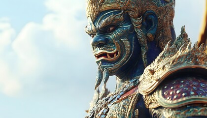 Majestic Blue Gold Guardian Statue in Regal Attire