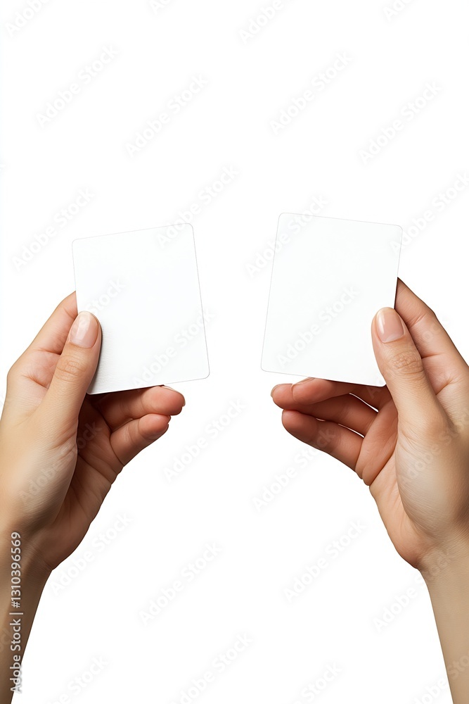 Poster two hands presenting blank cards in a frontal view showcasing potential and opportunity : generative