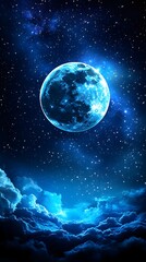 Majestic full moon illuminating the dreamy night sky with a glowing presence and soft twinkling stars above