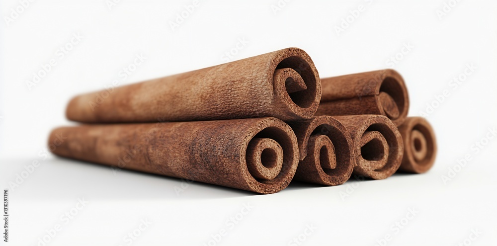 Aufkleber natural and aromatic cinnamon sticks piled together on a clean white surface for cooking use : gener