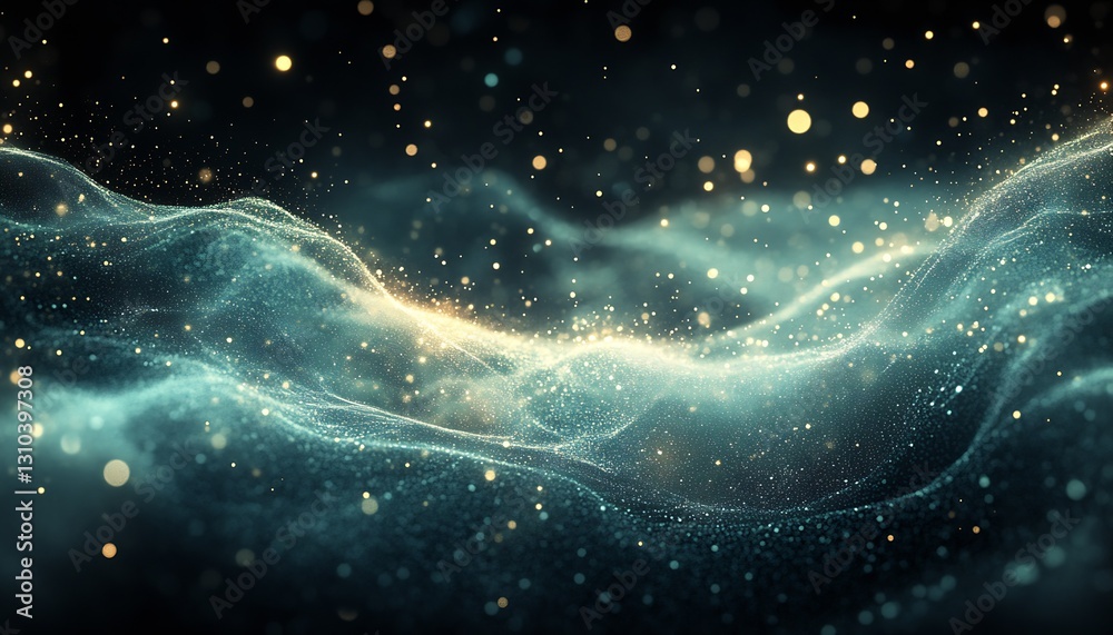 Fototapete ethereal waves of shimmering particles forming a visually stunning abstract background : generative 